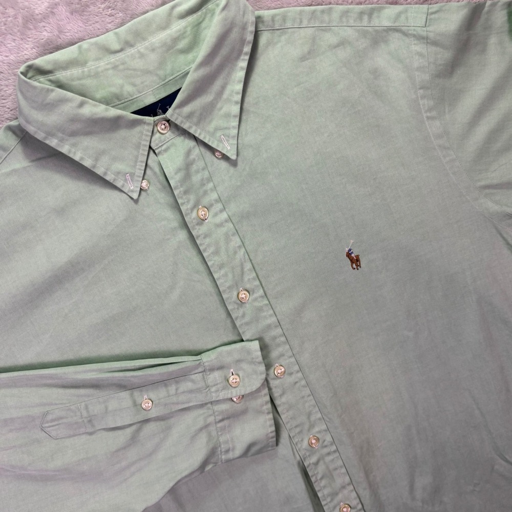 Ralph Lauren Men Shirt 17.5 34/35 Green Classic Fit Oxford Button Down Pony Logo